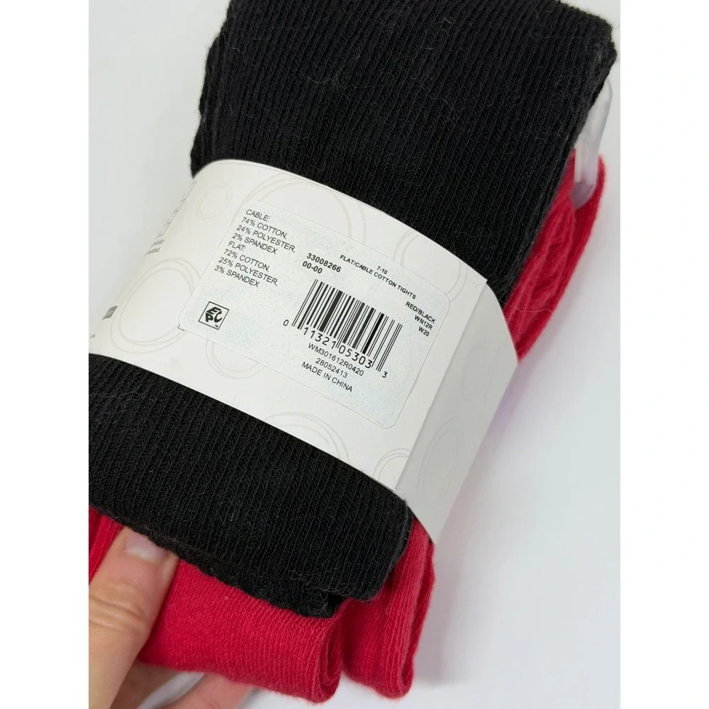 Wonder Nation Tights Red Black 2-Pack Heavyweight Cotton Blend Girls Medium 7-10